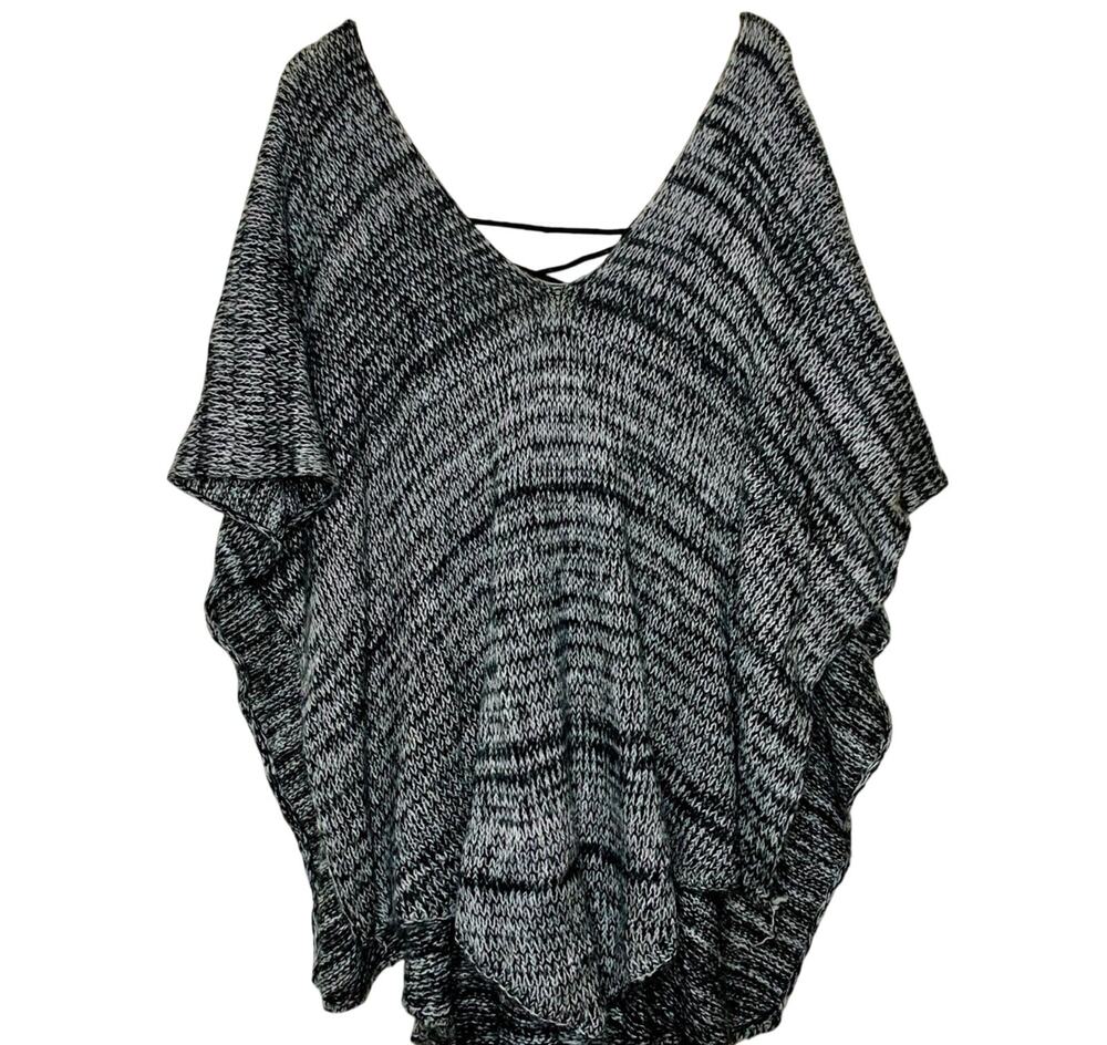 Do Everything in Love Gray Knit Poncho Wrap Lace Up Back One Size Plus Size